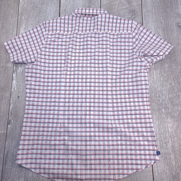 Mizzen + Main Shirt Mens Medium Red Blue Check Performance Short Sleeve Button - Picture 3 of 7